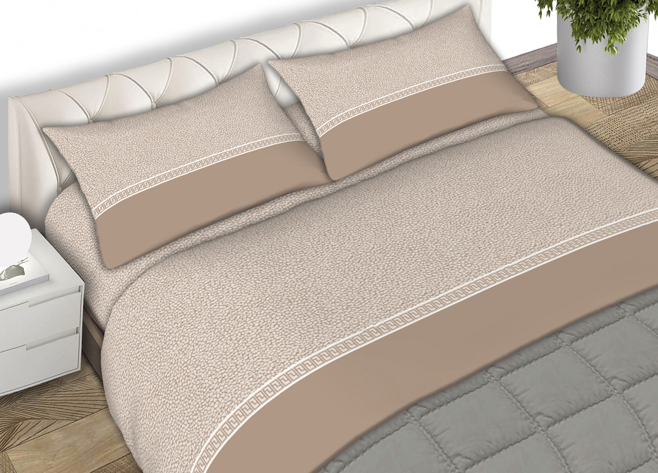 foto del prodotto completo lenzuola in 100 cotone fantasia borbon matrimoniale beige