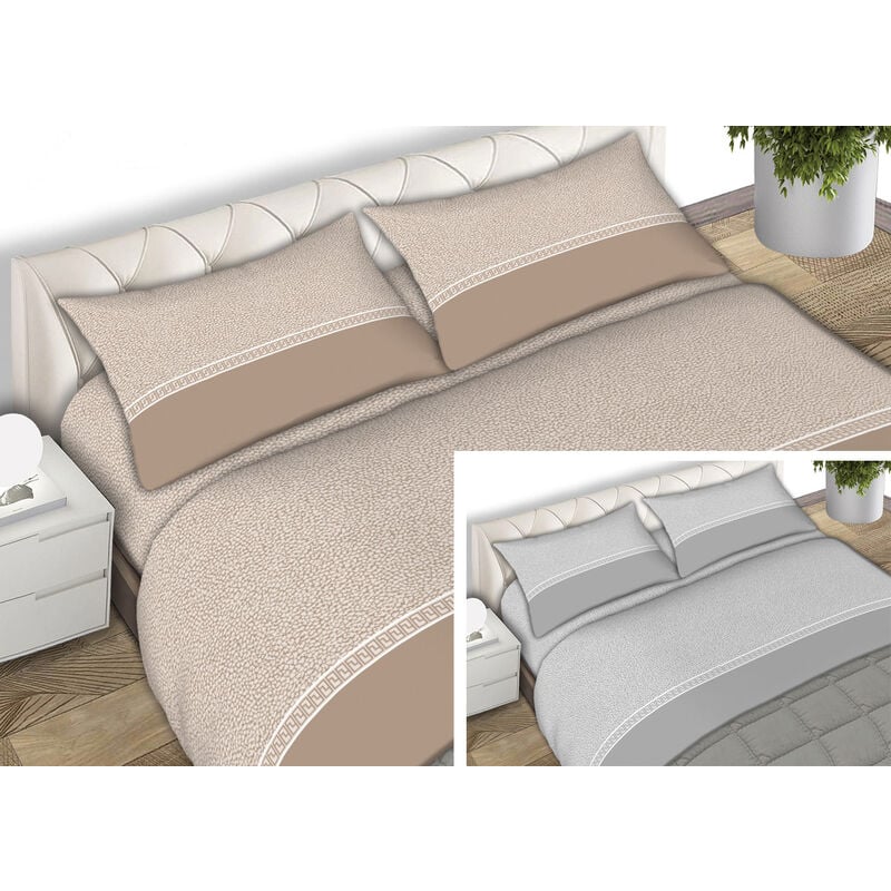 foto del prodotto completo lenzuola in 100 cotone fantasia borbon matrimoniale grigio