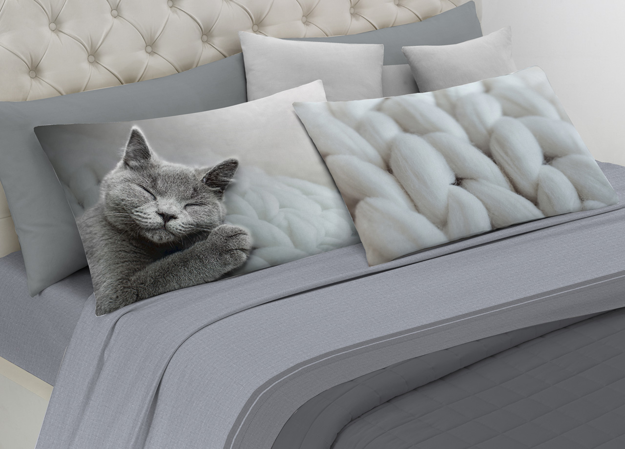 foto del prodotto completo lenzuola in 100 cotone linea digitale spin-off disegno sleep cat