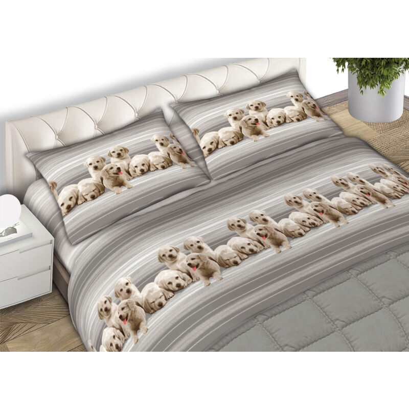 foto del prodotto completo lenzuola in 100 cotone made in italy dis. labrador colore grigio c.n., misuramatrimonialecoloregrigio