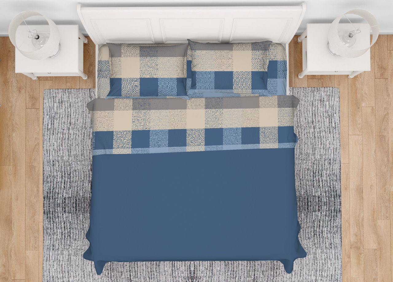 foto del prodotto completo lenzuola in 100 cotone made italy disegno scotland francese azzurro