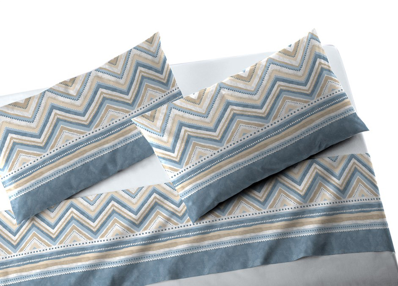 foto del prodotto completo lenzuola in flanella disegno 506 zig zag var. 1 blu modello ob matrimoniale var.1