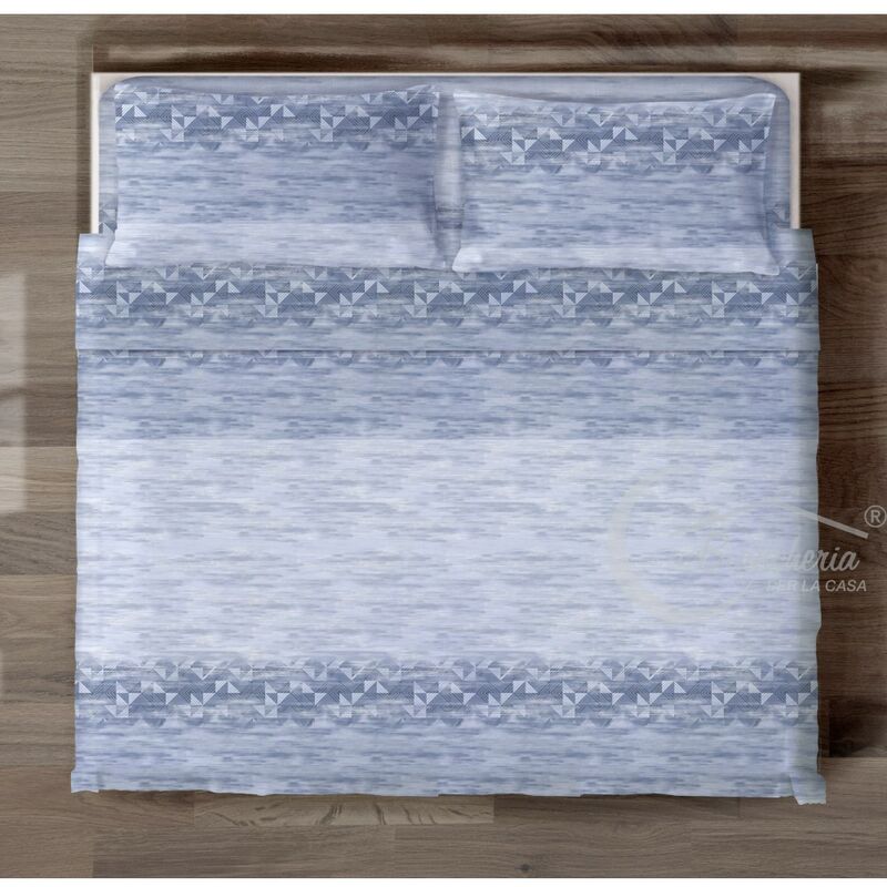foto del prodotto completo lenzuola lenzuola rombi blu in puro cotone made in italy 1 piazza e mezza