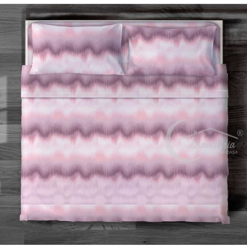 foto del prodotto completo lenzuola lenzuola zig zag rosa in puro cotone made in italy 1 piazza