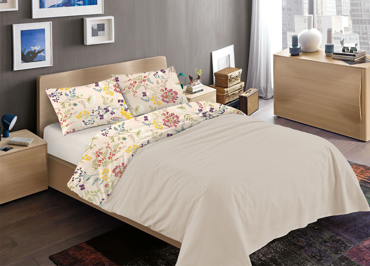 foto del prodotto completo lenzuola letto 100 cotone disegno fiori flower garden rp made in italy 1 piazza fiori