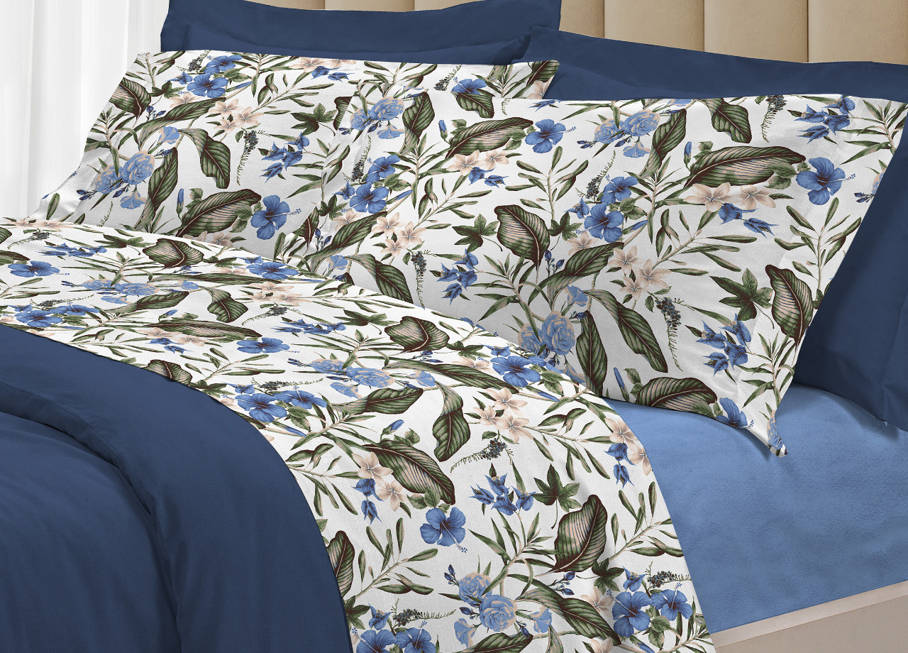 foto del prodotto completo lenzuola letto 100 cotone italy 3027 disegno elena vintage singolo blu