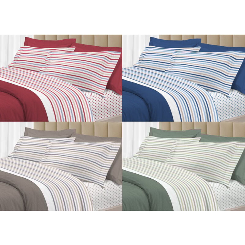 foto del prodotto completo lenzuola letto 100 cotone italy 3027 disegno riga dots, misurasingolocolorerosso