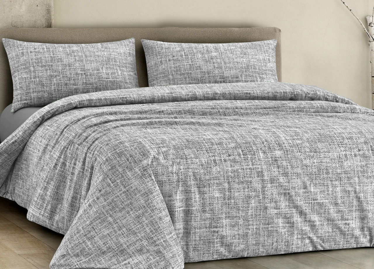 foto del prodotto completo lenzuola letto 100 cotone made in italy disegno canva piazza e mezza grigio