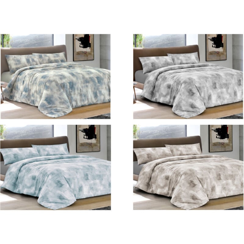 foto del prodotto completo lenzuola letto 100 cotone made in italy disegno nebula, misurasingolocolorebeige