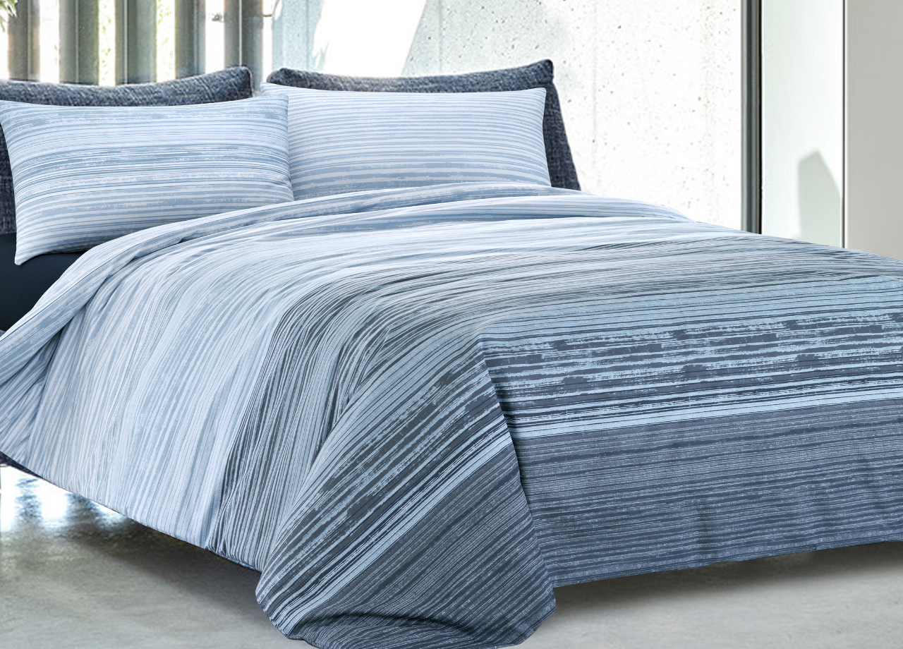 foto del prodotto completo lenzuola letto 100 cotone made in italy disegno padel piazza e mezza blu