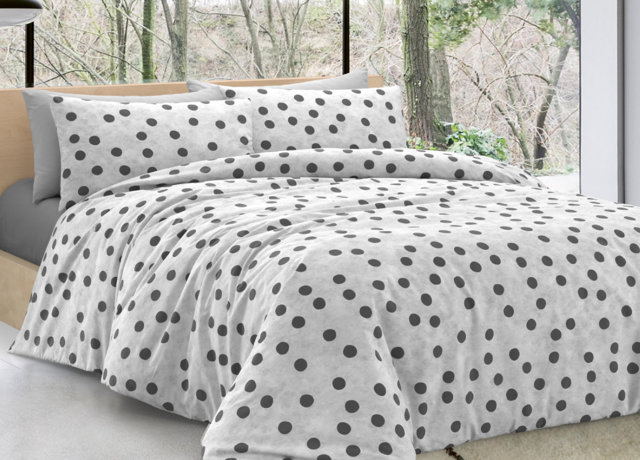 foto del prodotto completo lenzuola letto 100 cotone made in italy disegno pois lt matrimoniale pois