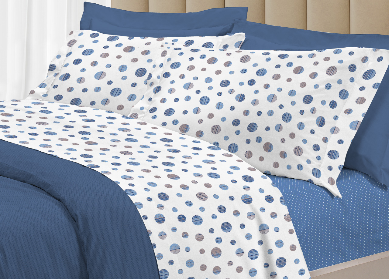 foto del prodotto completo lenzuola letto 100 cotone made italy 3027 disegno dandy singolo blu