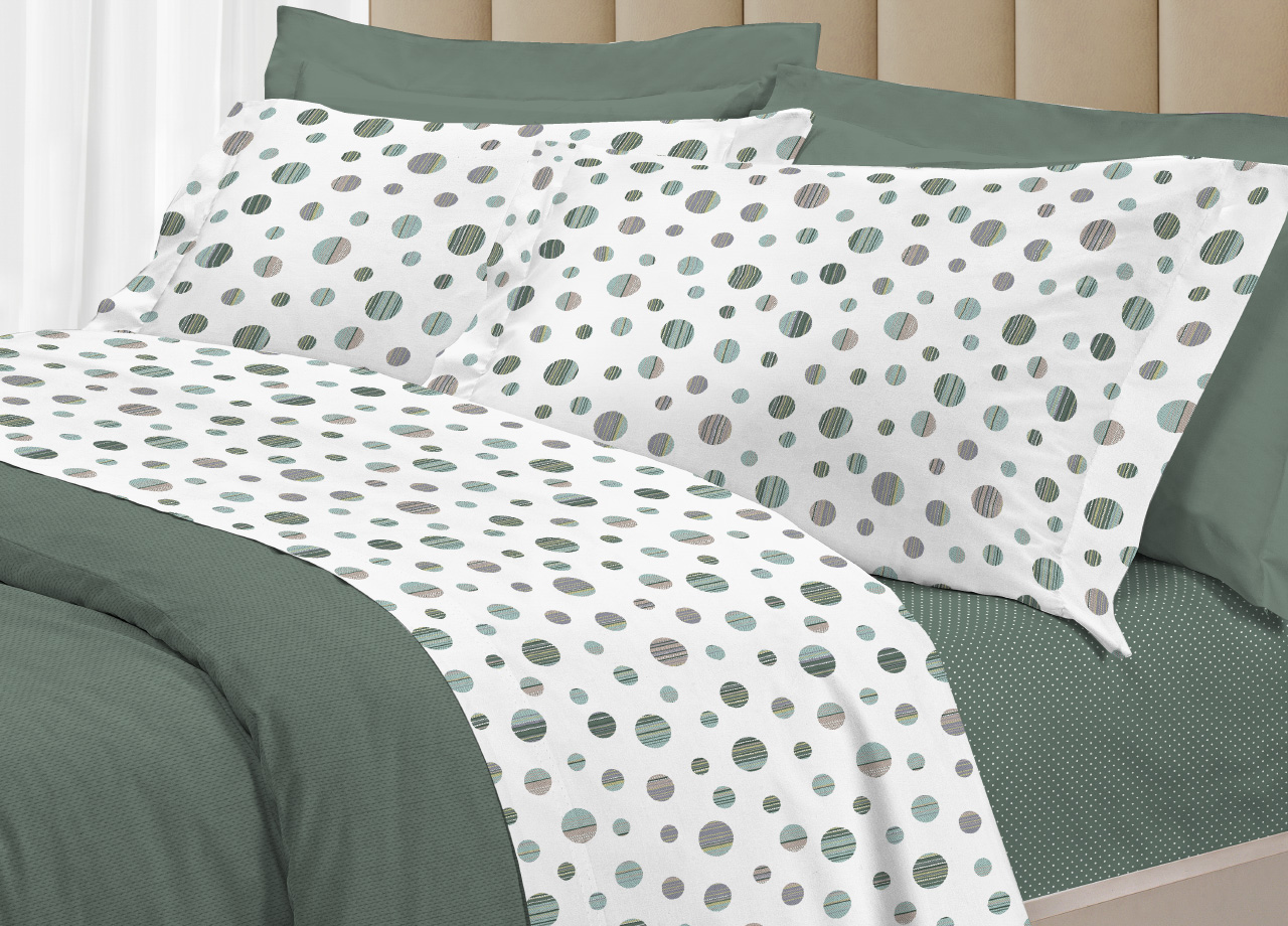 foto del prodotto completo lenzuola letto 100 cotone made italy 3027 disegno dandy singolo verde