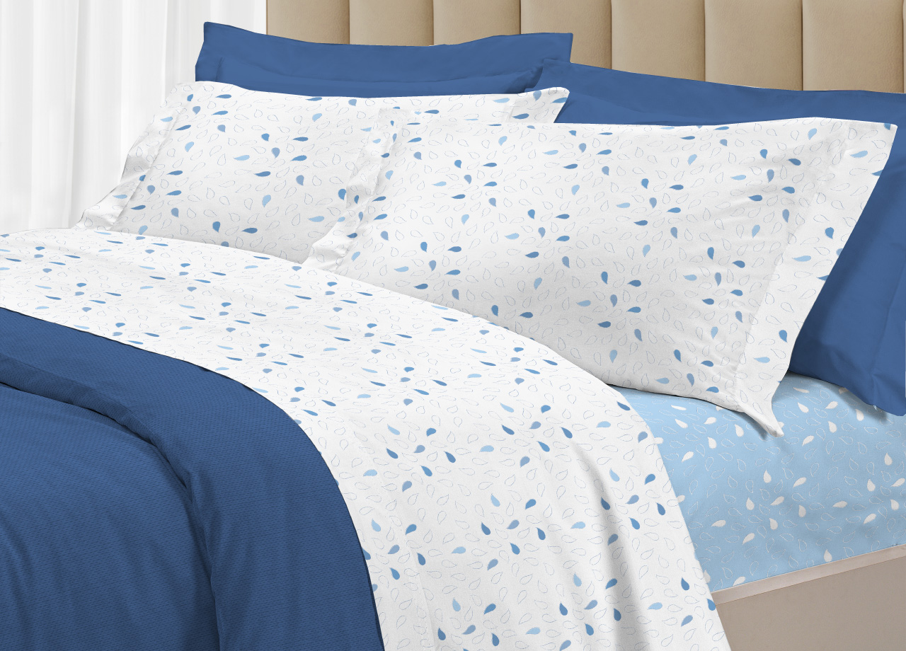 foto del prodotto completo lenzuola letto 100 cotone made italy 3027 disegno goccia singolo azzurro