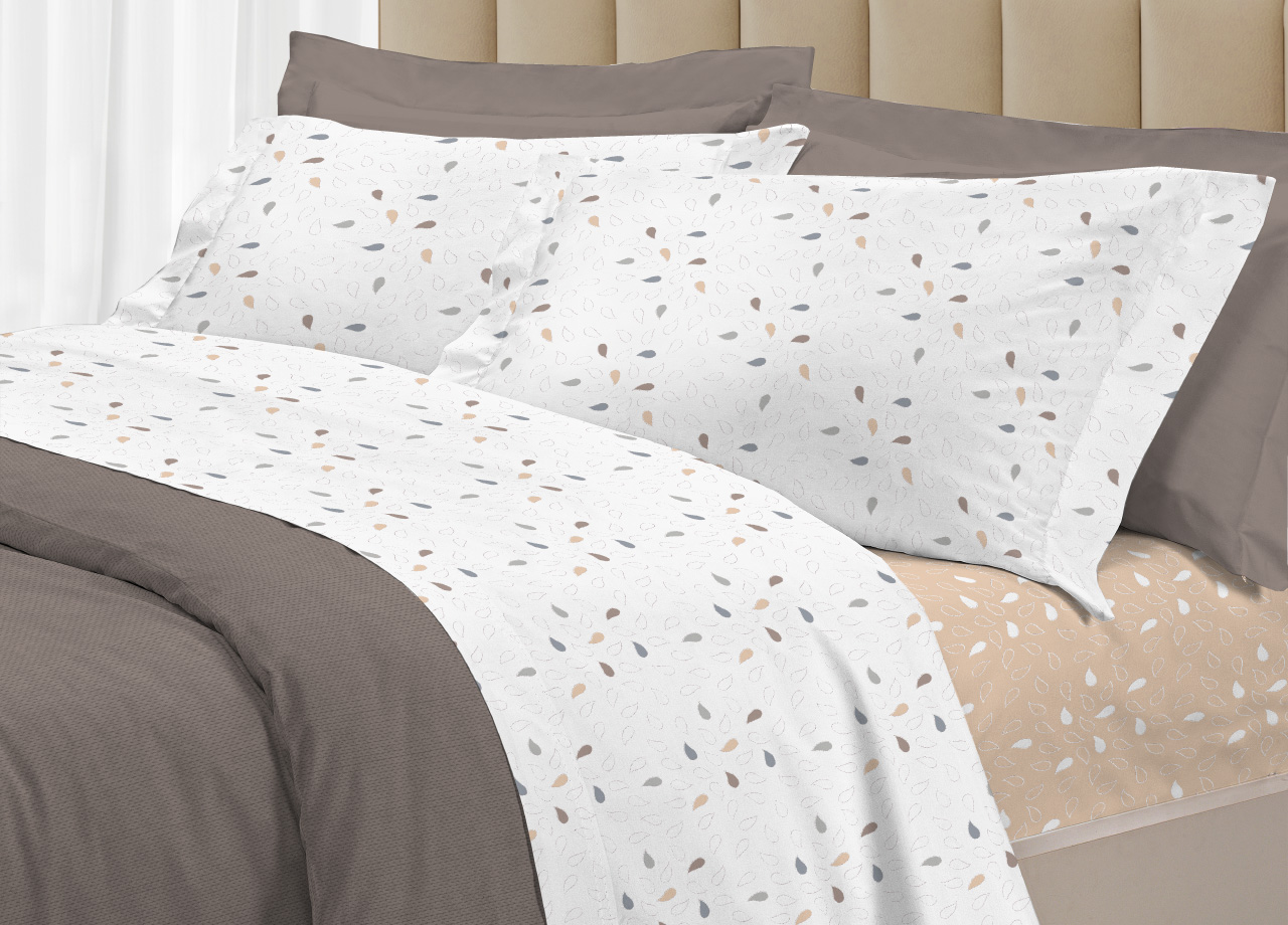 foto del prodotto completo lenzuola letto 100 cotone made italy 3027 disegno goccia singolo beige