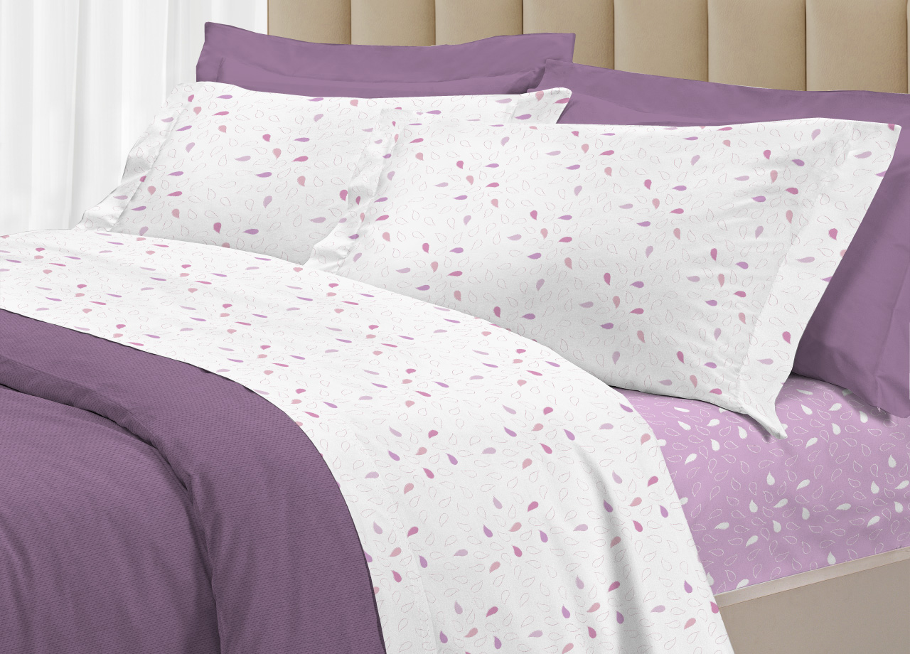 foto del prodotto completo lenzuola letto 100 cotone made italy 3027 disegno goccia singolo rosa