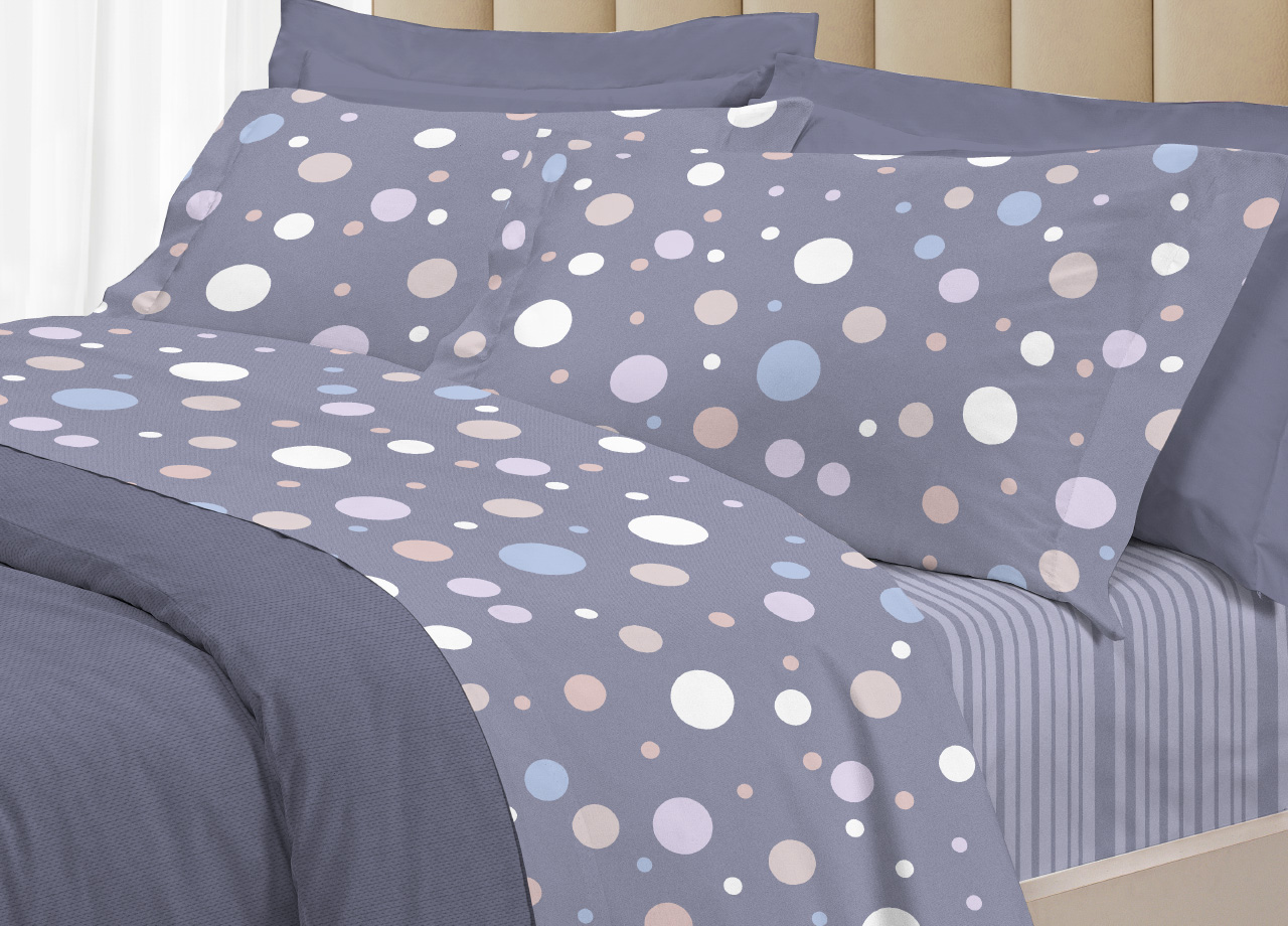 foto del prodotto completo lenzuola letto 100 cotone made italy 3027 disegno la palla matrimoniale grigio