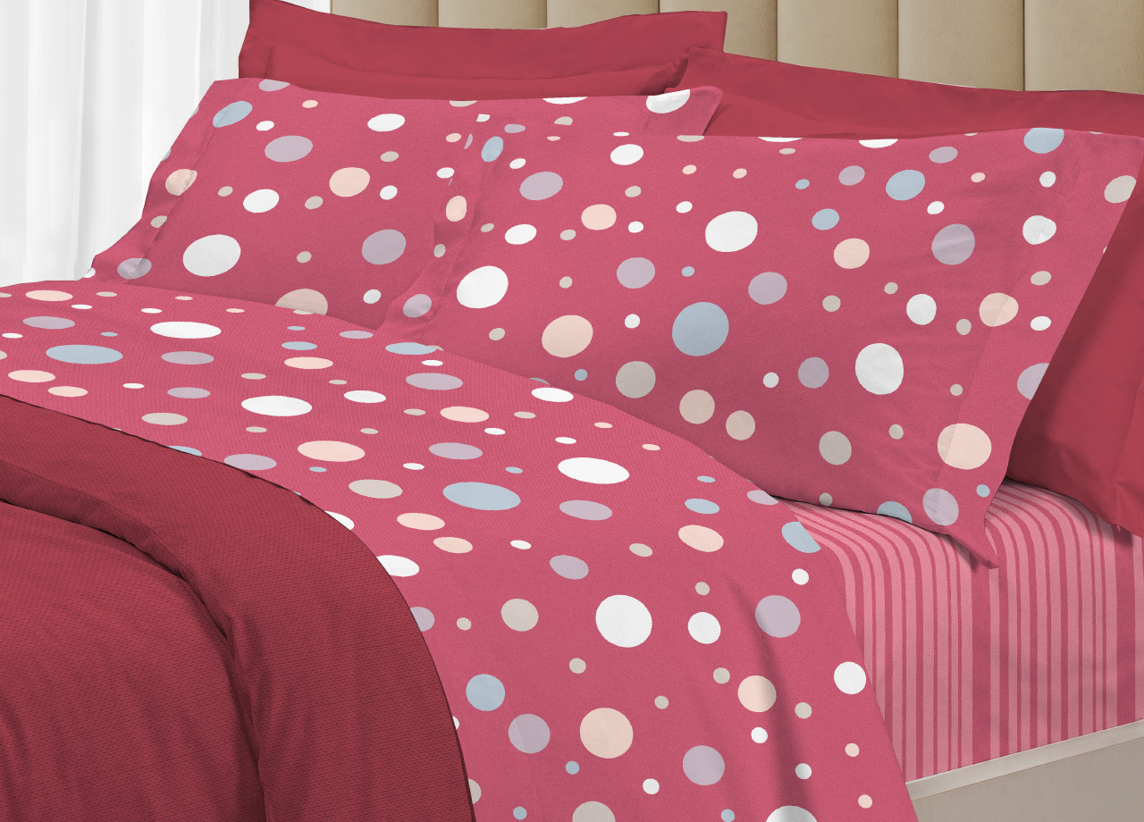 foto del prodotto completo lenzuola letto 100 cotone made italy 3027 disegno la palla singolo rosso
