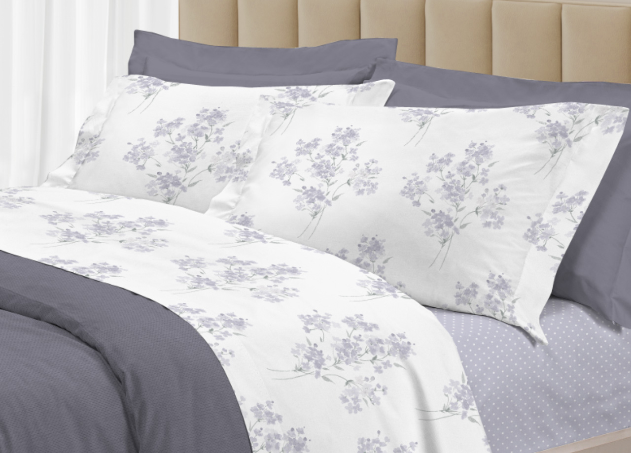 foto del prodotto completo lenzuola letto 100 cotone made italy 3027 disegno primavera piazza e mezza grigio