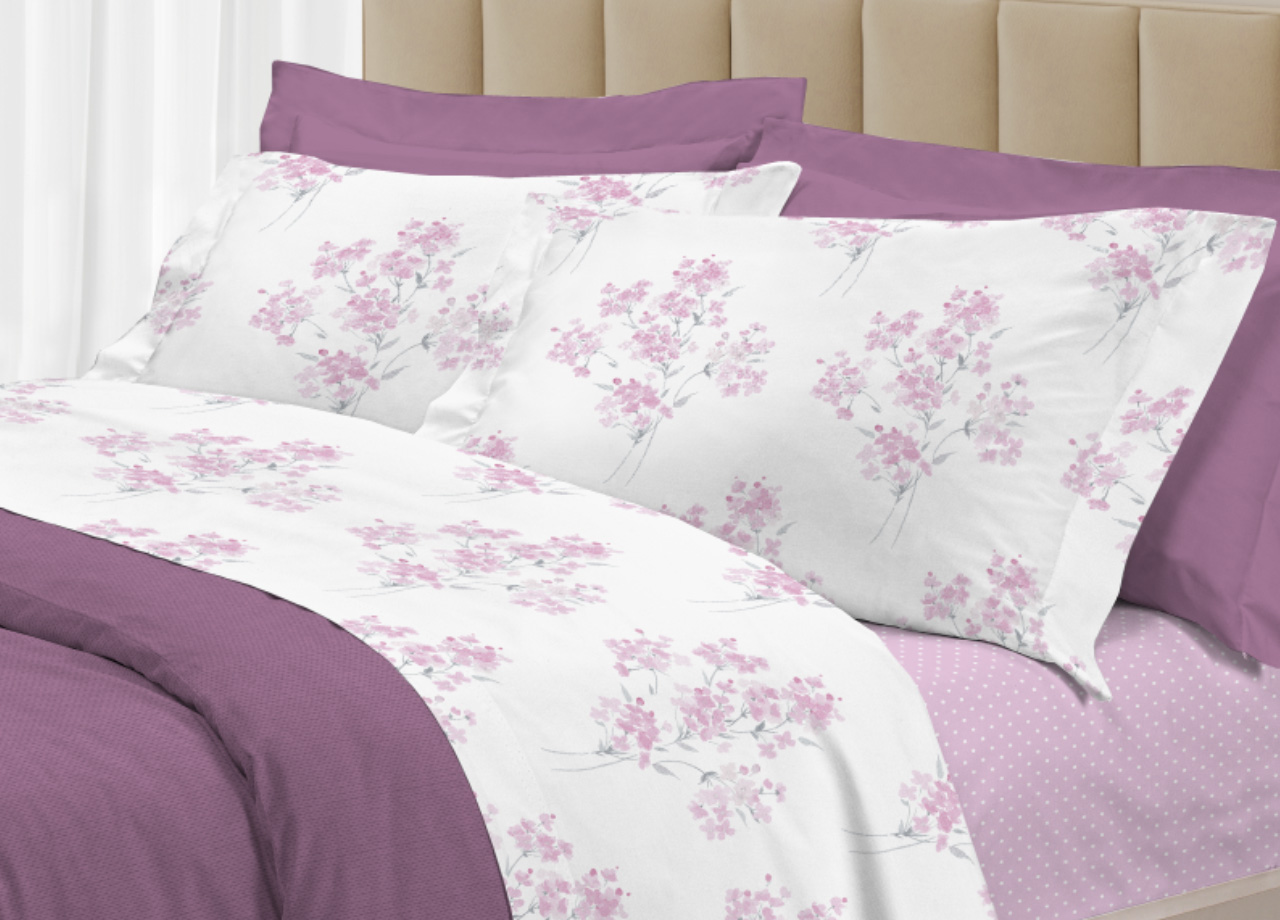 foto del prodotto completo lenzuola letto 100 cotone made italy 3027 disegno primavera singolo rosa