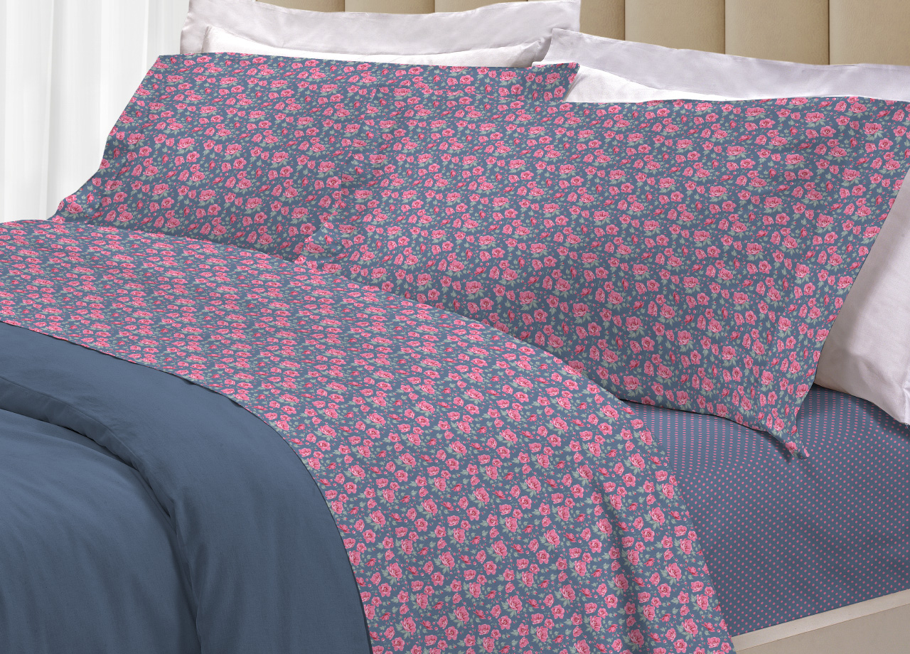 foto del prodotto completo lenzuola letto 100 cotone made italy 3027 disegno provenza piazza e mezza grigio