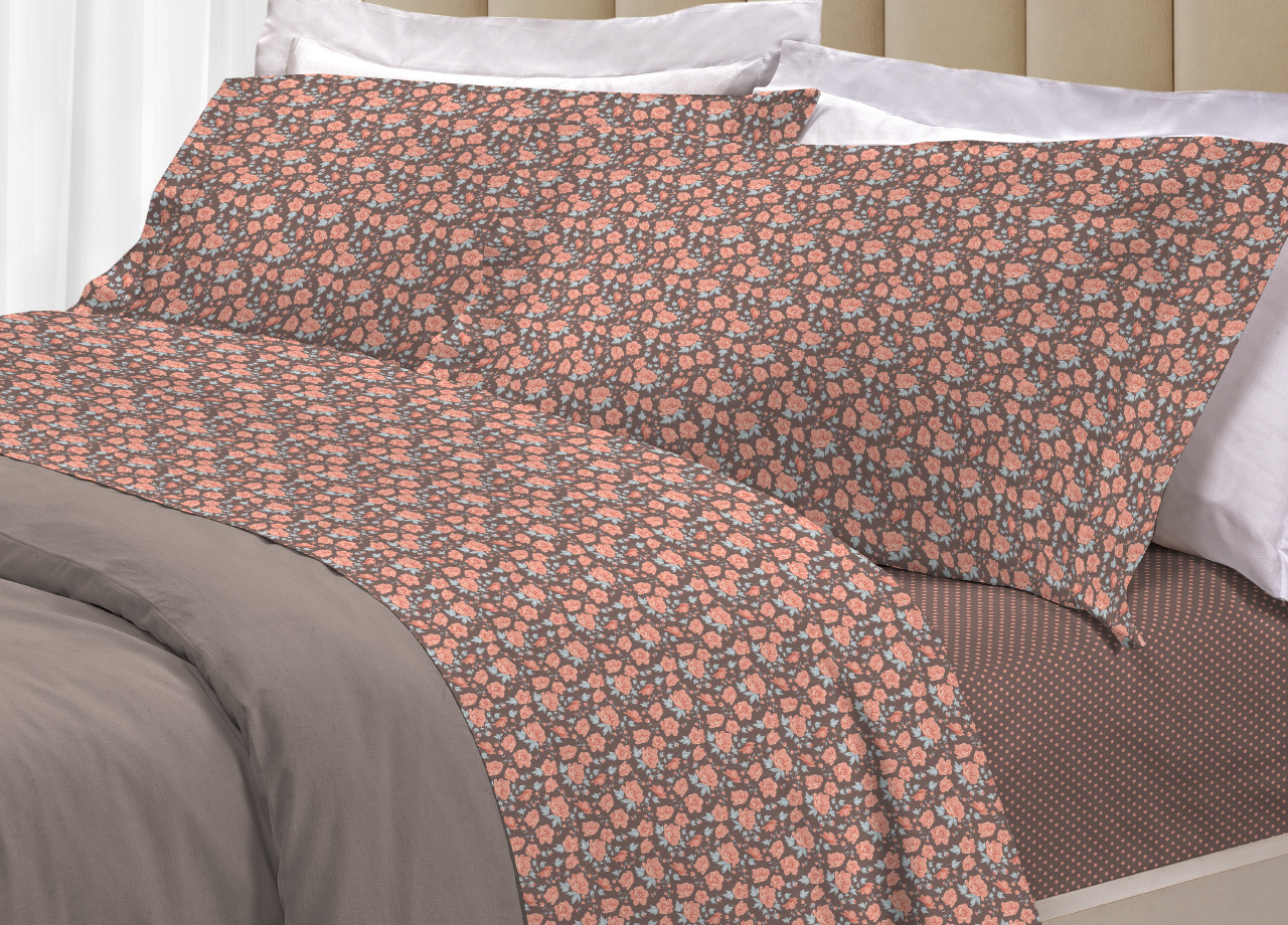 foto del prodotto completo lenzuola letto 100 cotone made italy 3027 disegno provenza piazza e mezza marrone