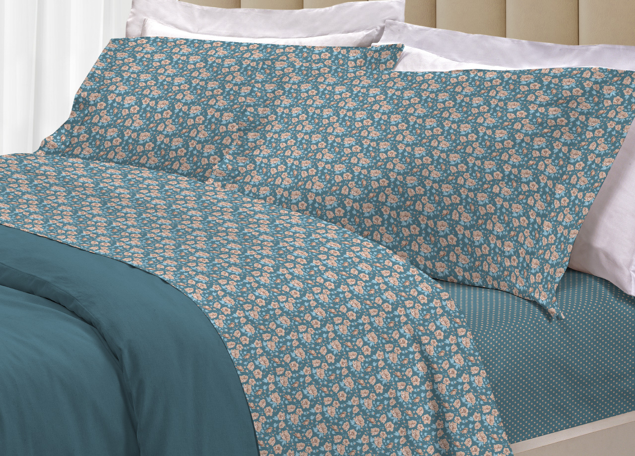 foto del prodotto completo lenzuola letto 100 cotone made italy 3027 disegno provenza piazza e mezza verde