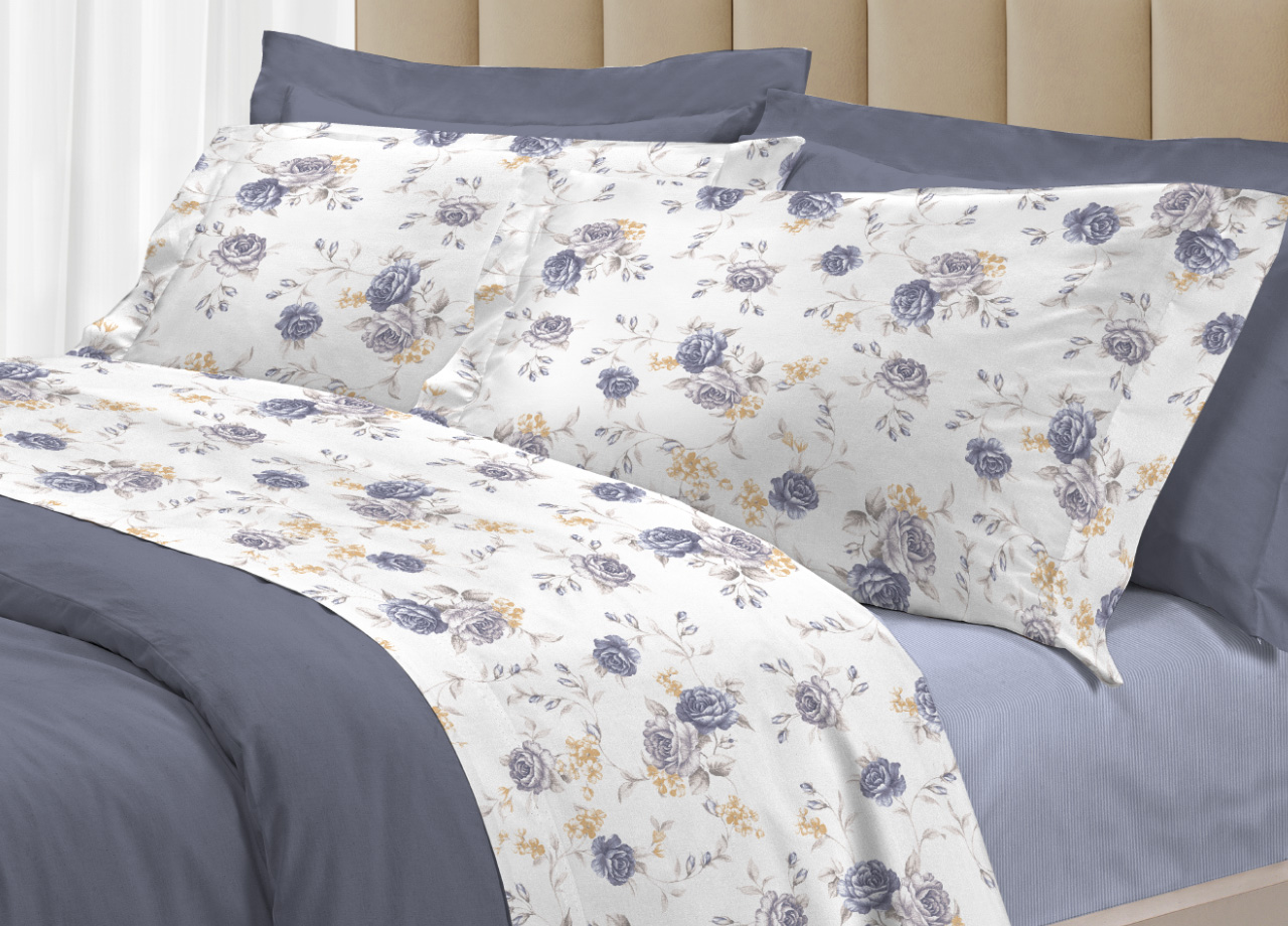 foto del prodotto completo lenzuola letto 100 cotone made italy 3027 disegno sanderson matrimoniale grigio