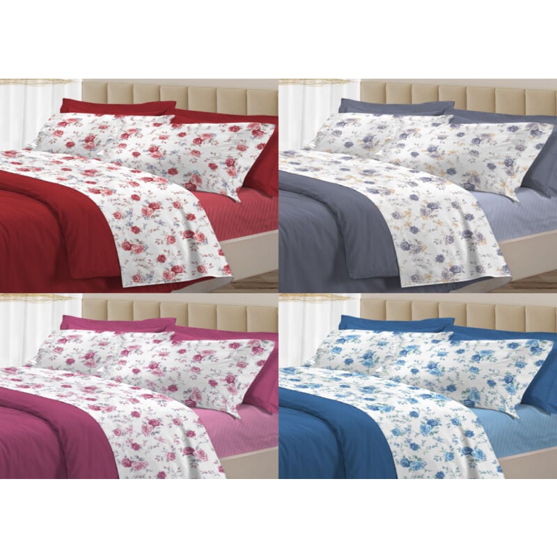 foto del prodotto completo lenzuola letto 100 cotone made italy 3027 disegno sanderson, misurasingolocolorerosa