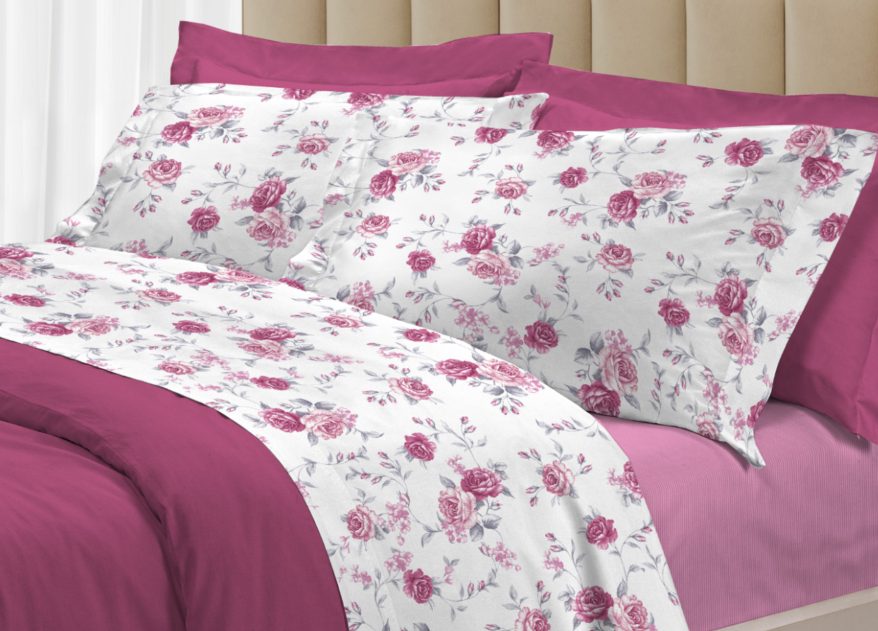 foto del prodotto completo lenzuola letto 100 cotone made italy 3027 disegno sanderson singolo rosa