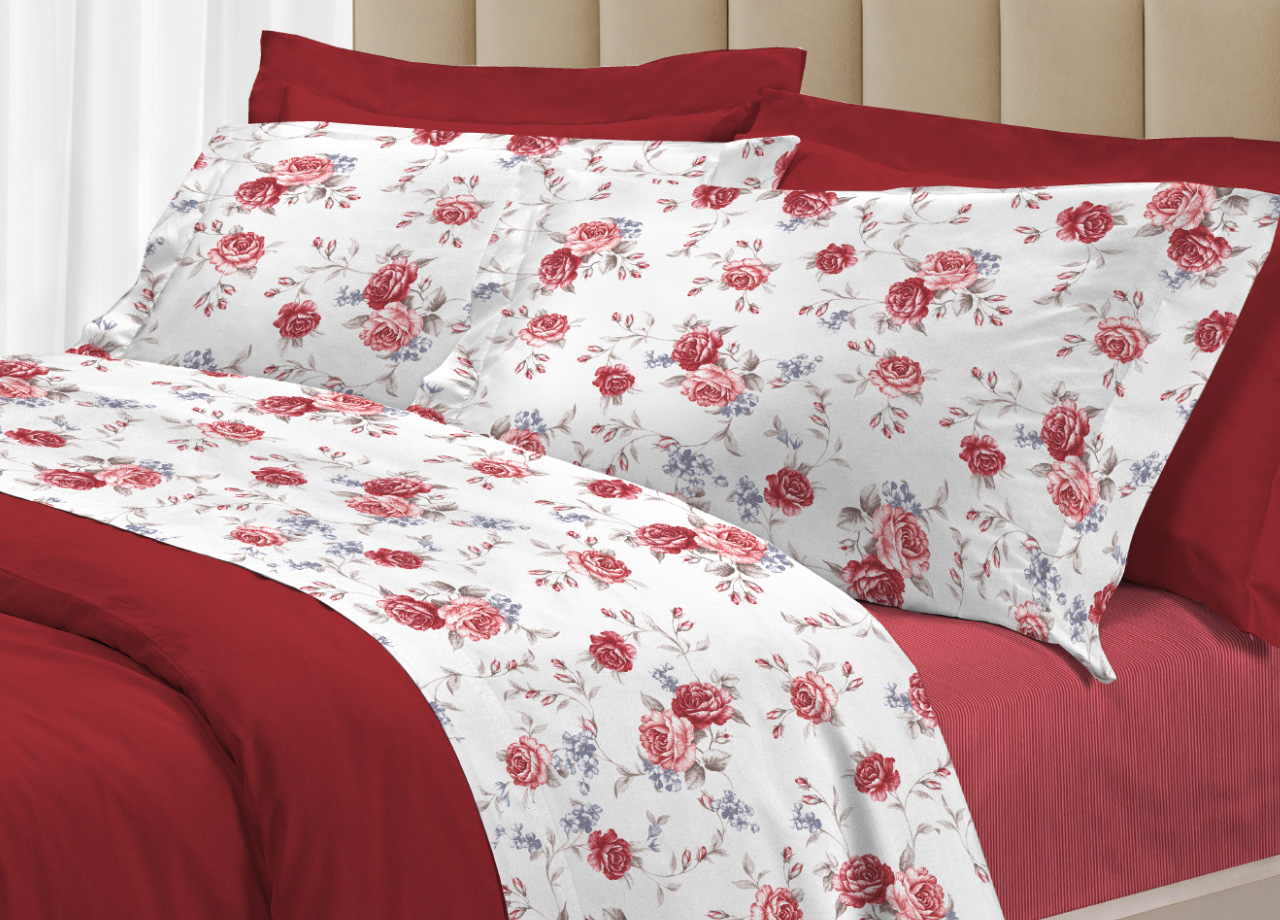 foto del prodotto completo lenzuola letto 100 cotone made italy 3027 disegno sanderson singolo rosso