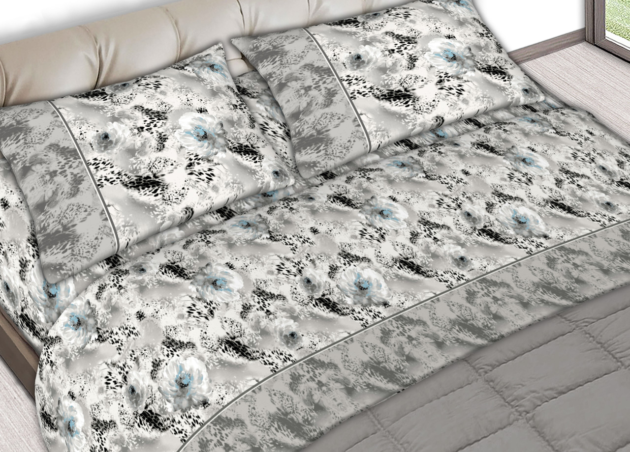 foto del prodotto completo lenzuola letto 100 cotone made italy disegno animalier cn piazza e mezza grigio