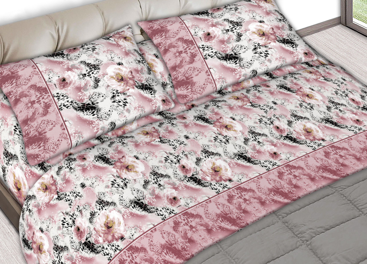 foto del prodotto completo lenzuola letto 100 cotone made italy disegno animalier cn piazza e mezza rosa