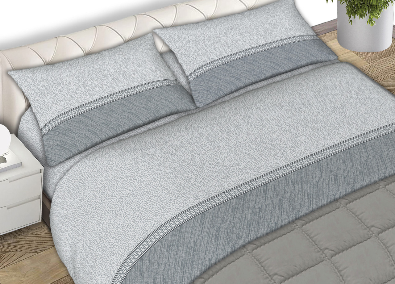 foto del prodotto completo lenzuola letto 100 cotone made italy disegno borbon25 cn matrimoniale grigio