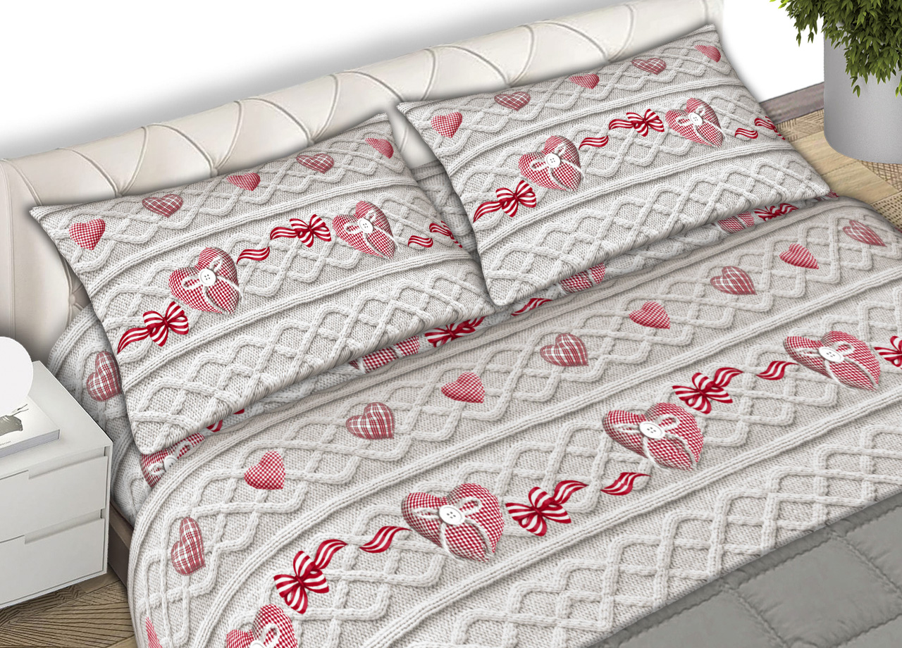 foto del prodotto completo lenzuola letto 100 cotone made italy disegno cuori cn - matrimoniale - cuori