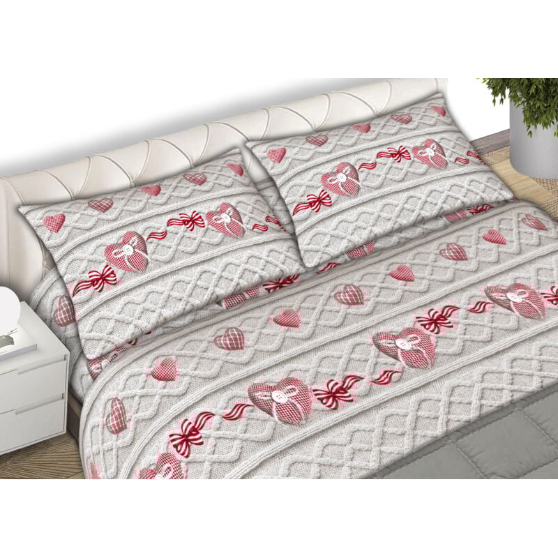 foto del prodotto completo lenzuola letto 100 cotone made italy disegno cuori cn, misurasingolocolorecuori