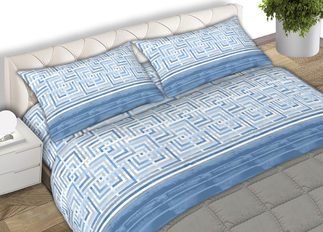 foto del prodotto completo lenzuola letto 100 cotone made italy disegno lab cn matrimoniale azzurro