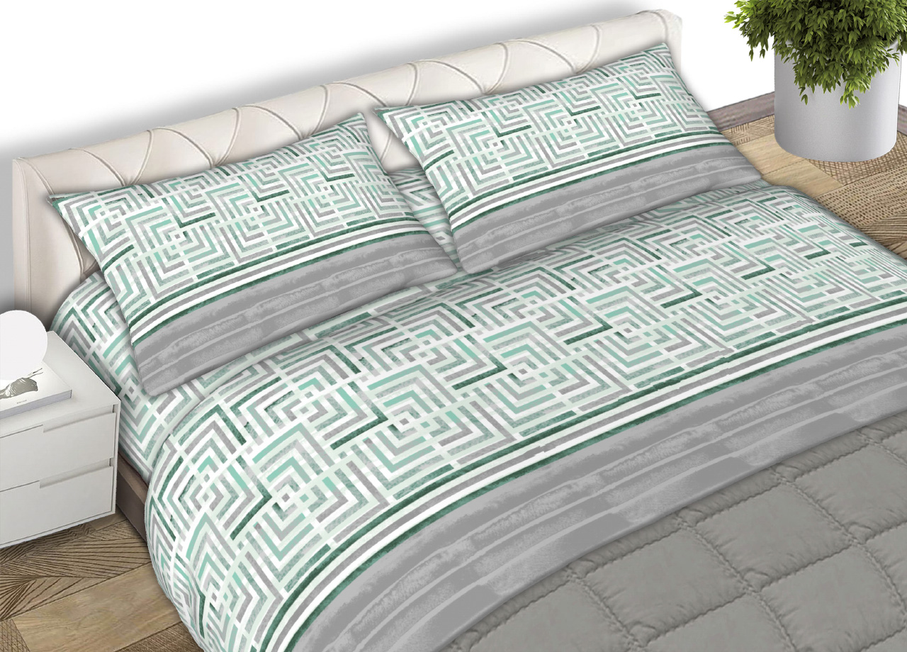 foto del prodotto completo lenzuola letto 100 cotone made italy disegno lab cn matrimoniale verde