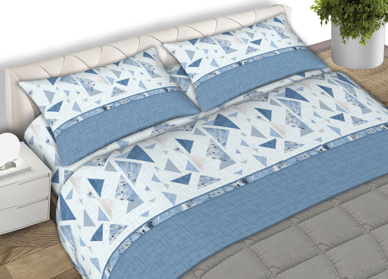 foto del prodotto completo lenzuola letto 100 cotone made italy disegno mosaico cn piazza e mezza azzurro