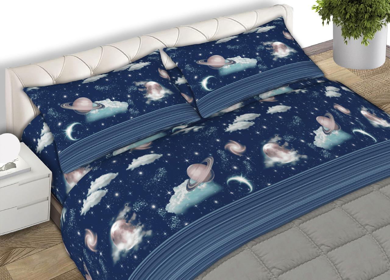 foto del prodotto completo lenzuola letto 100 cotone made italy disegno planet cn singolo planet
