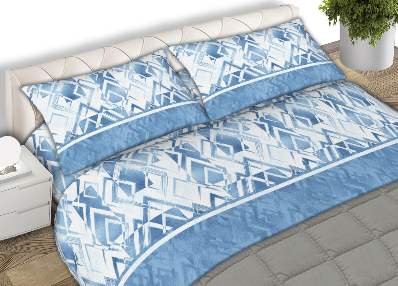 foto del prodotto completo lenzuola letto 100 cotone made italy disegno rombo cn matrimoniale azzurro