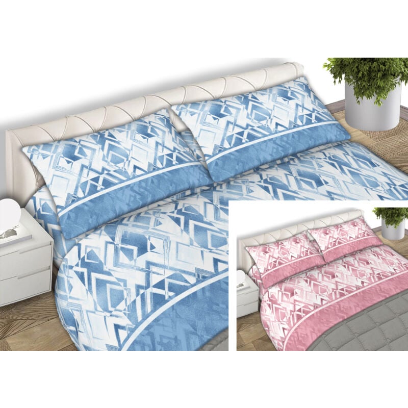foto del prodotto completo lenzuola letto 100 cotone made italy disegno rombo cn, misurasingolocoloreazzurro