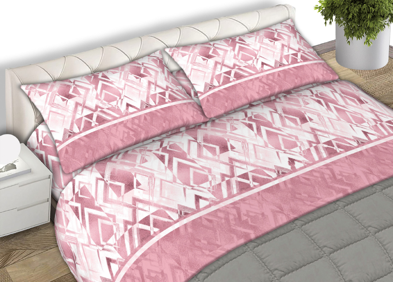 foto del prodotto completo lenzuola letto 100 cotone made italy disegno rombo cn piazza e mezza rosa