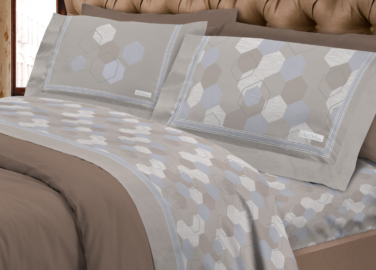 foto del prodotto completo lenzuola letto calda flanella 100 cotone disegno bologna singolo beige