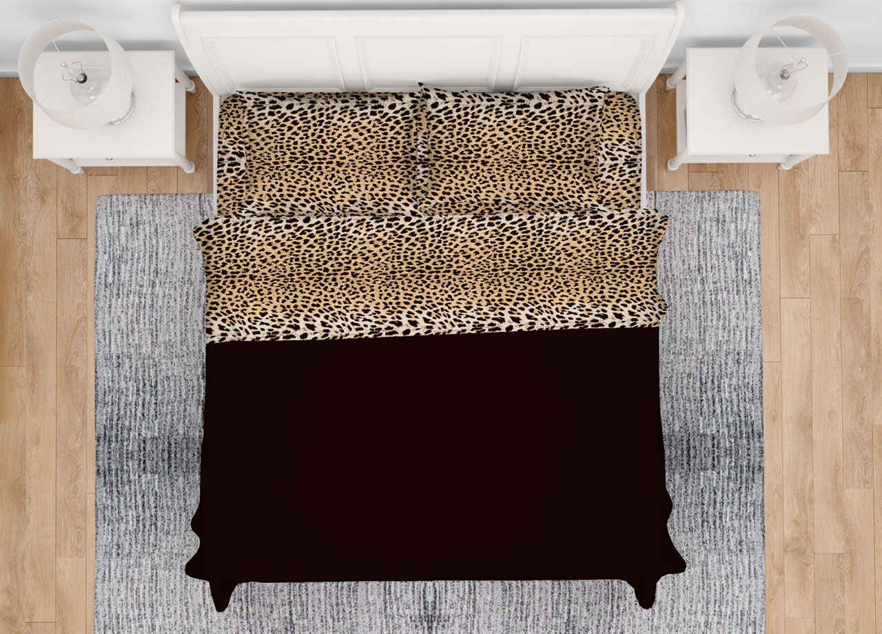 foto del prodotto completo lenzuola letto camera in 100 cotone made italy vari disegni rp 2 piazze leopardato