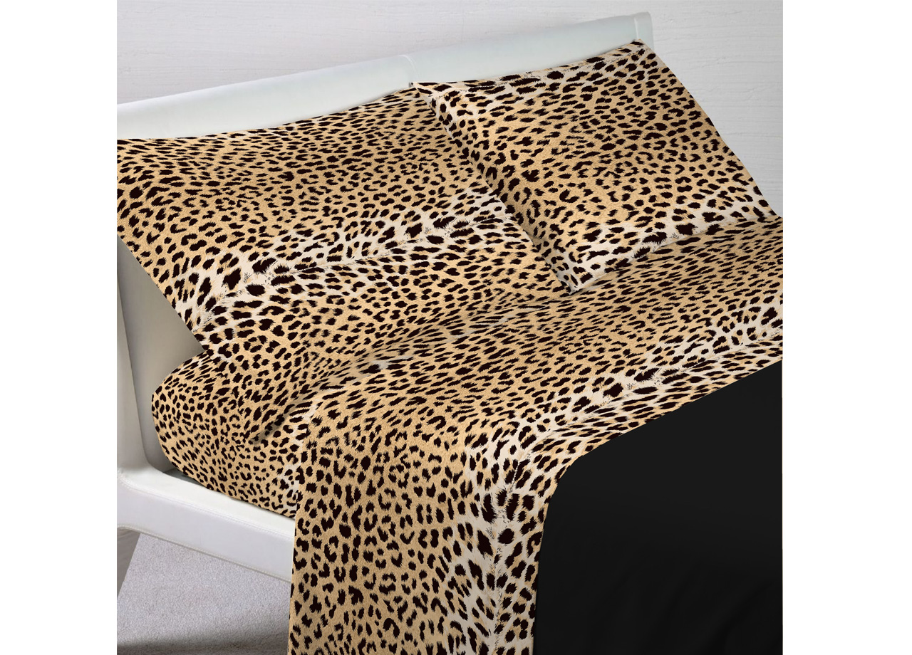 foto del prodotto completo lenzuola letto in 100 cotone disegno animalier maculato matrimoniale maculato