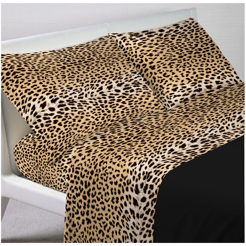 foto del prodotto completo lenzuola letto in 100 cotone disegno animalier maculato, misura1 piazza e mezzacoloremaculato