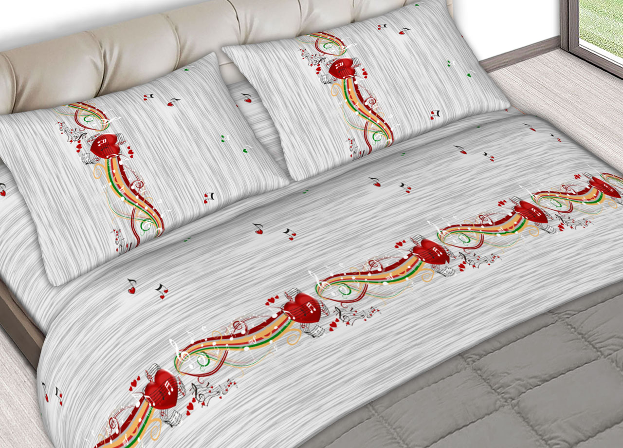 foto del prodotto completo lenzuola letto in 100 cotone made in italy disegni assortiti c.n 1 piazza note grigio