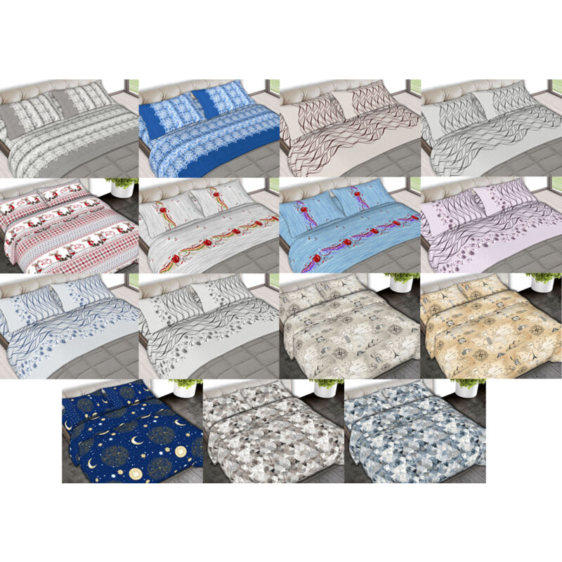 foto del prodotto completo lenzuola letto in 100% cotone made in italy disegni assortiti c.n, misura1 piazzacolorenote grigio