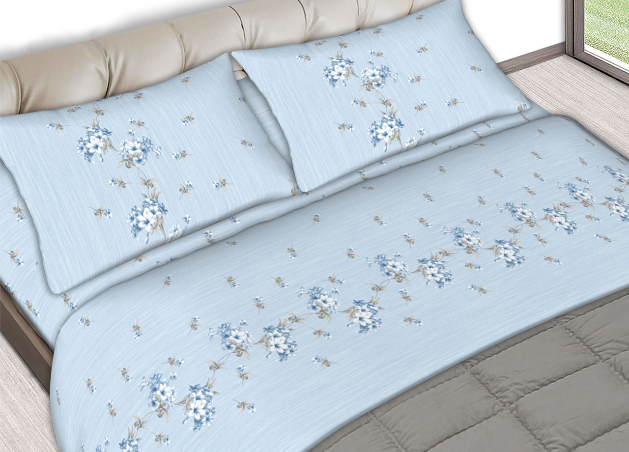foto del prodotto completo lenzuola letto in 100 cotone made in italy vari disegni c.n 1 piazza linda azzurro